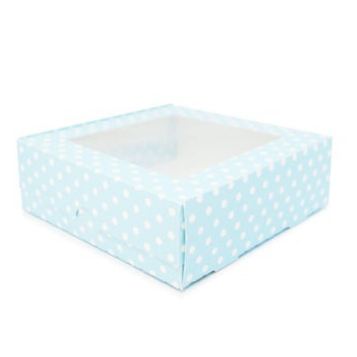 Flip Lid Windowed Boxes Made with Recycled Material -Light Blue or PolkaDot Colo